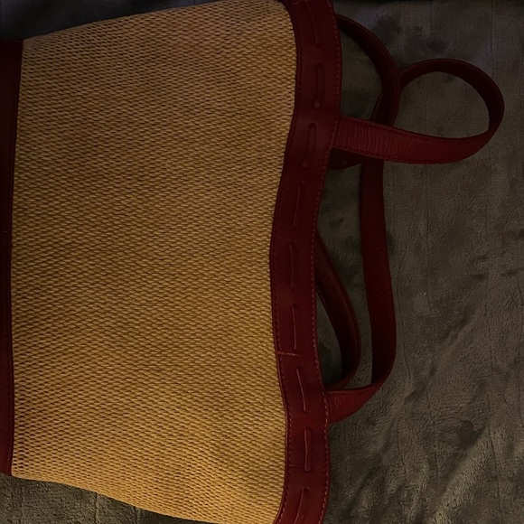 Beautiful Cole Haan Tan Woven and Red Leather Women's Tote Bag - Picture 8 of 8